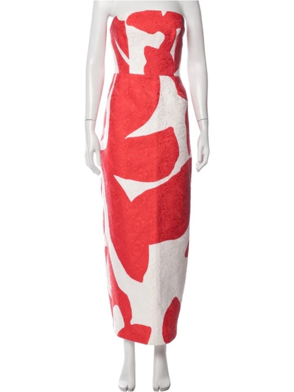 Milly Red and White Strapless Block-Print Maxi Skirt